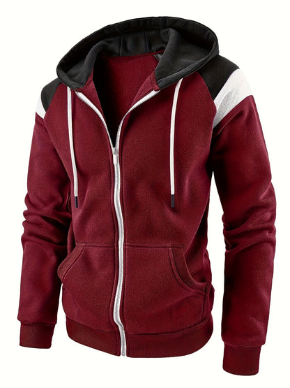 Men's Zip-Up Hoodie Jacket - Full-Zip Front Closure, Zipper Cardigan, Long Sleeve Pullover for Gym, Office, Everyday - Lightweight Warmth in Burgundy/Black/ Colors Available - Easy-Care Zippered Casual Outerwear, Hoodie Zip U