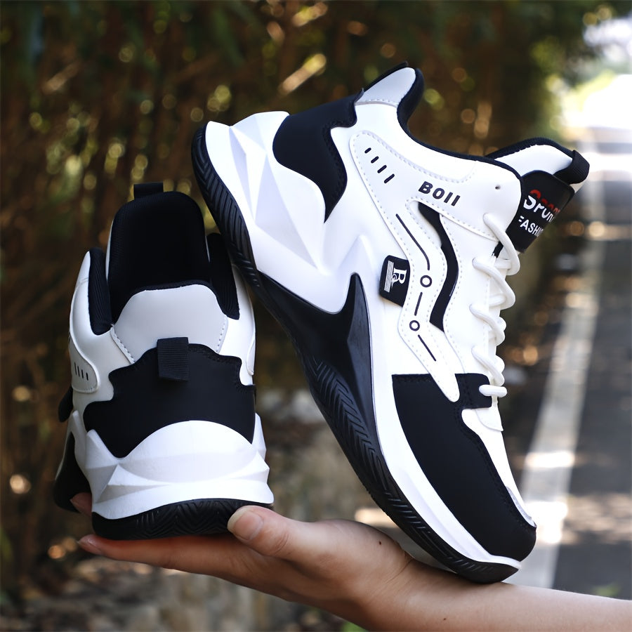 Men's high-top casual sports shoes fashion outdoor walking shoes for road running; lace-up wear-resistant versatile - ayq