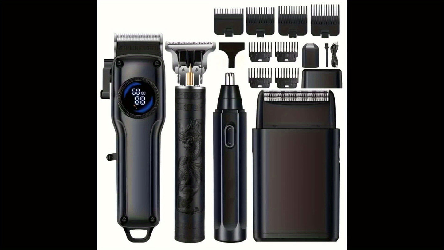 1-Piece/4-Piece Hair & Beauty Set – Rechargeable Electric Hair Clipper, Beard Trimmer, Nose Hair Trimmer, Shaver, Adjustable Length, Ideal for Men's Home Haircuts, Travel, Styling, and Beard Grooming, Perfect Gift for Men