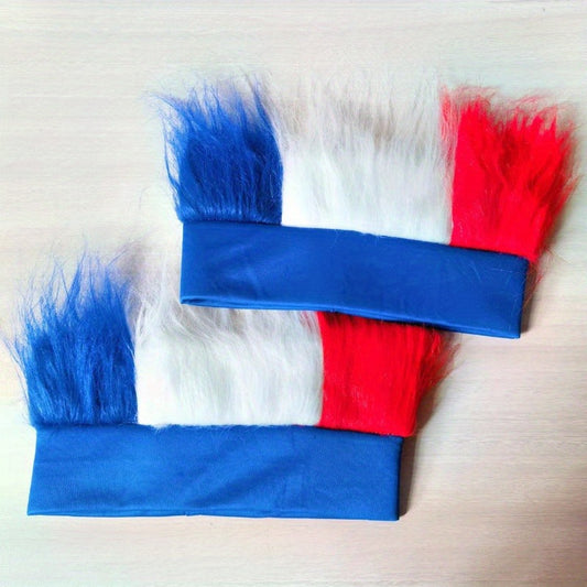 Funky Color-Block Sports Fan Wig in Blue, White & Red - ayq