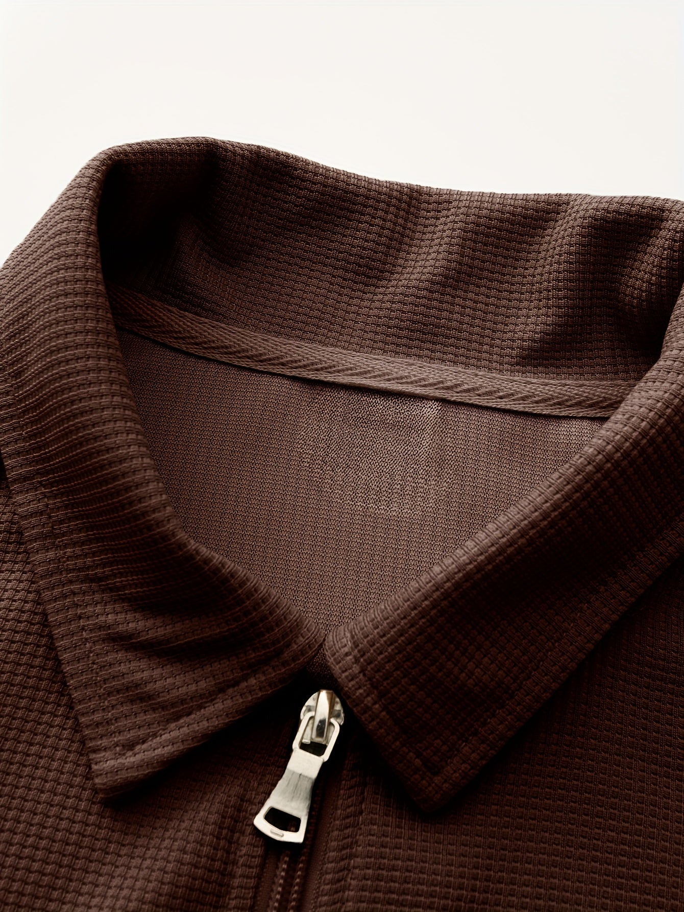 1pc Men'S Casual Polyester Zip-Up Jacket with Lapel Collar, Solid Color, Slight Stretch, Woven Fabric, Regular Fit, No Lining - Spring/Fall Outerwear