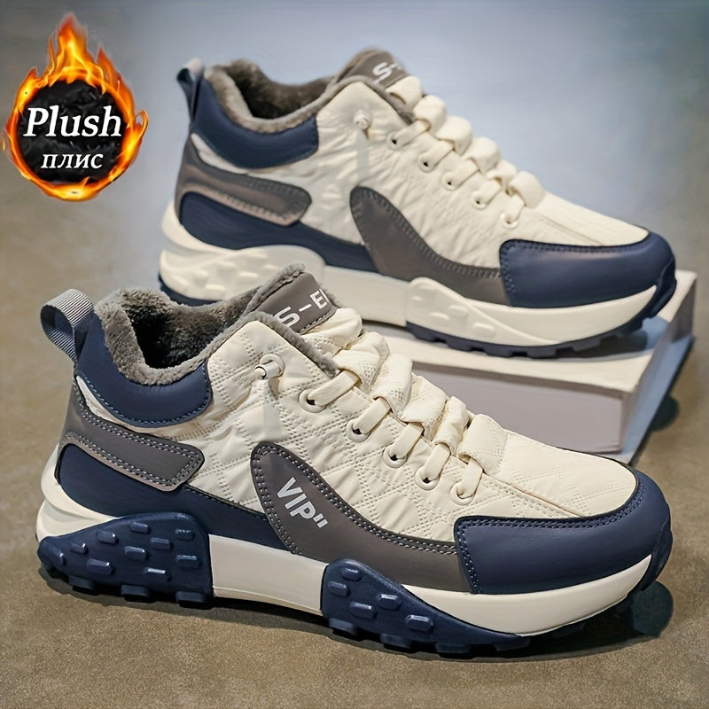 Men'S Stylish Winter Sports Shoes - in And Navy Blue, Featuring Lace-Up Ankle Boots, Thick PVC Soles, Upper Material, Breathable Fabric Lining, Perfect for Casual Wear Throughout The Seasons, Ideal Winter Boots for Men, Fashi