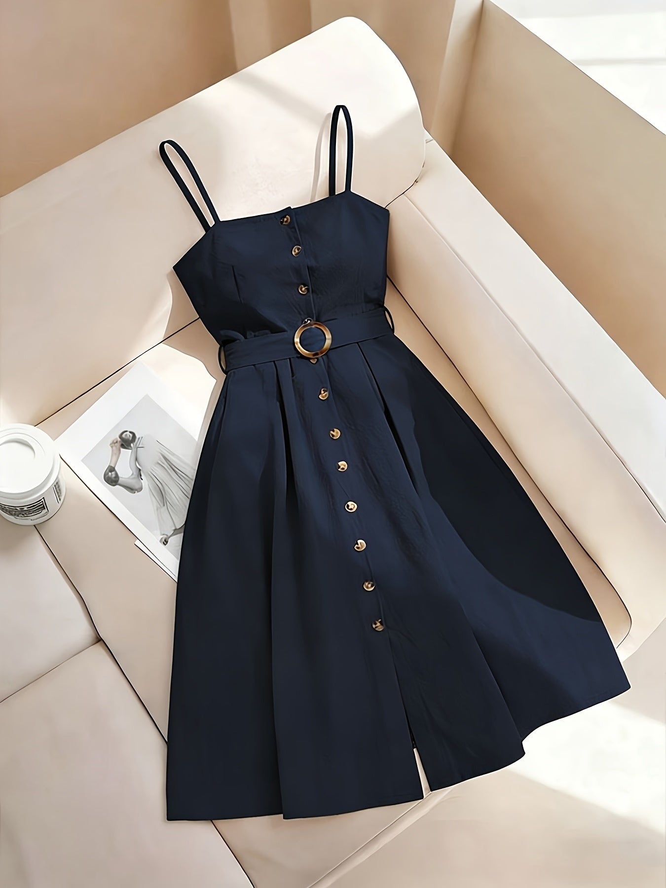 Elegant Sleeveless Midi Dress with Button Detail for Women