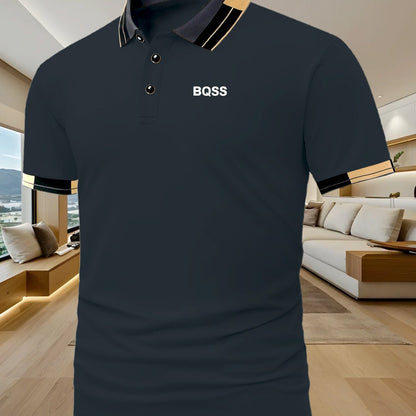 Classic BQSS Print Men'S Polo Shirt | Simple and Fashionable, High-end Fabric, Suitable for Daily Leisure and Fitness, Summer Season, Short Sleeve, Regular Fit - ayq