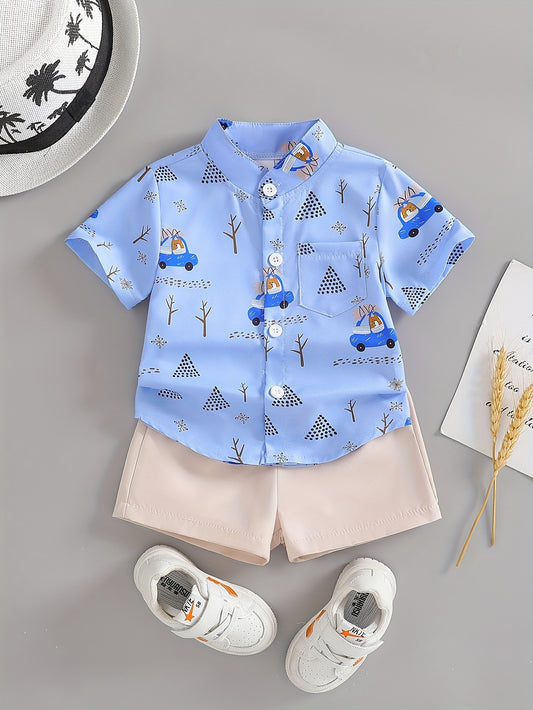 Boys' Spring Summer 2-Piece Outfit Short Sleeve Top & Shorts - ayq