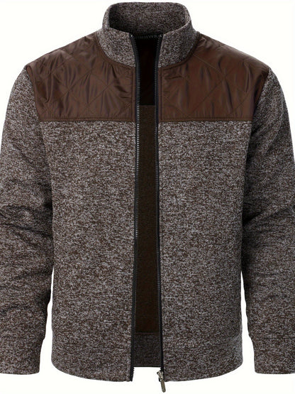 Men's Blocking Quilted Jacket For Spring And Autumn, Casual Stylish Outdoor Stand Collar Coat As Gift