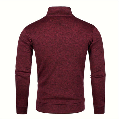 Men's Knitted Cardigan Jacket, Autumn Winter Casual Stand Collar Full Zip Coat, Long Sleeve Regular Fit Jacket
