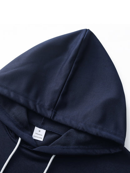 Men'S Golden Letter Print Hooded Sweatshirt - Happy New Year Lettering, Soft Knit Micro-Elastic Fabric, Loose Fit Casual Pullover Hoodie with Front Pocket, Streetwear Style, Unisex Apparel, Durable Material, Trendy Design, Ho