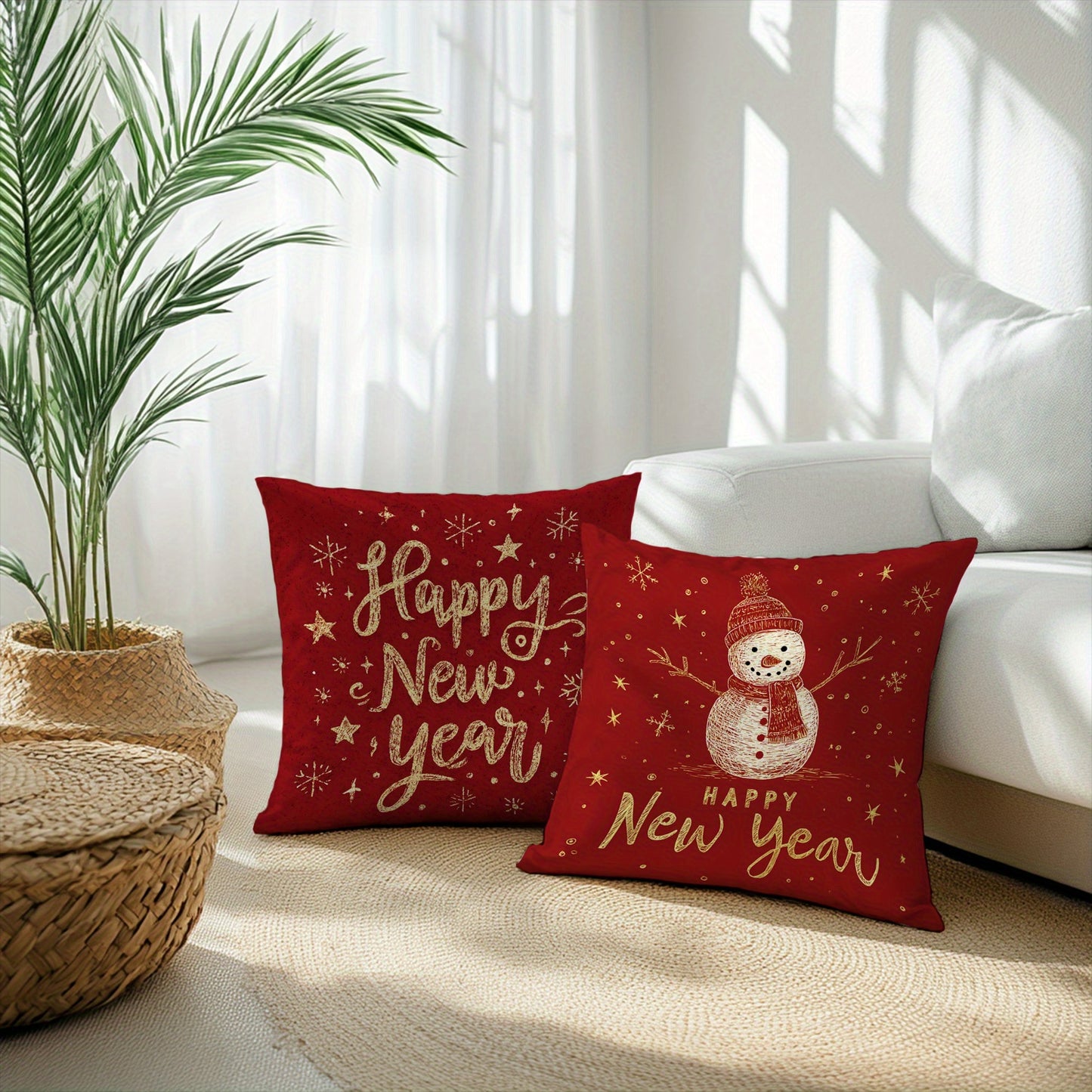 4pcs Festive New Year Throw Pillow Covers, 45.72x45.72 cm, Soft Polyester with Zipper Closure, Machine Washable, Contemporary Printed Designs - Ideal for Holiday Home Decor and Seasonal Gifts, Decorative Pillows | Cheerful Ho