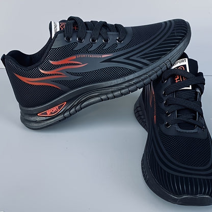 Men's Trendy Striped Running Shoes Lace Up Breathable Low Top For Outdoor Walking Jogging Casual Activities All Seasons