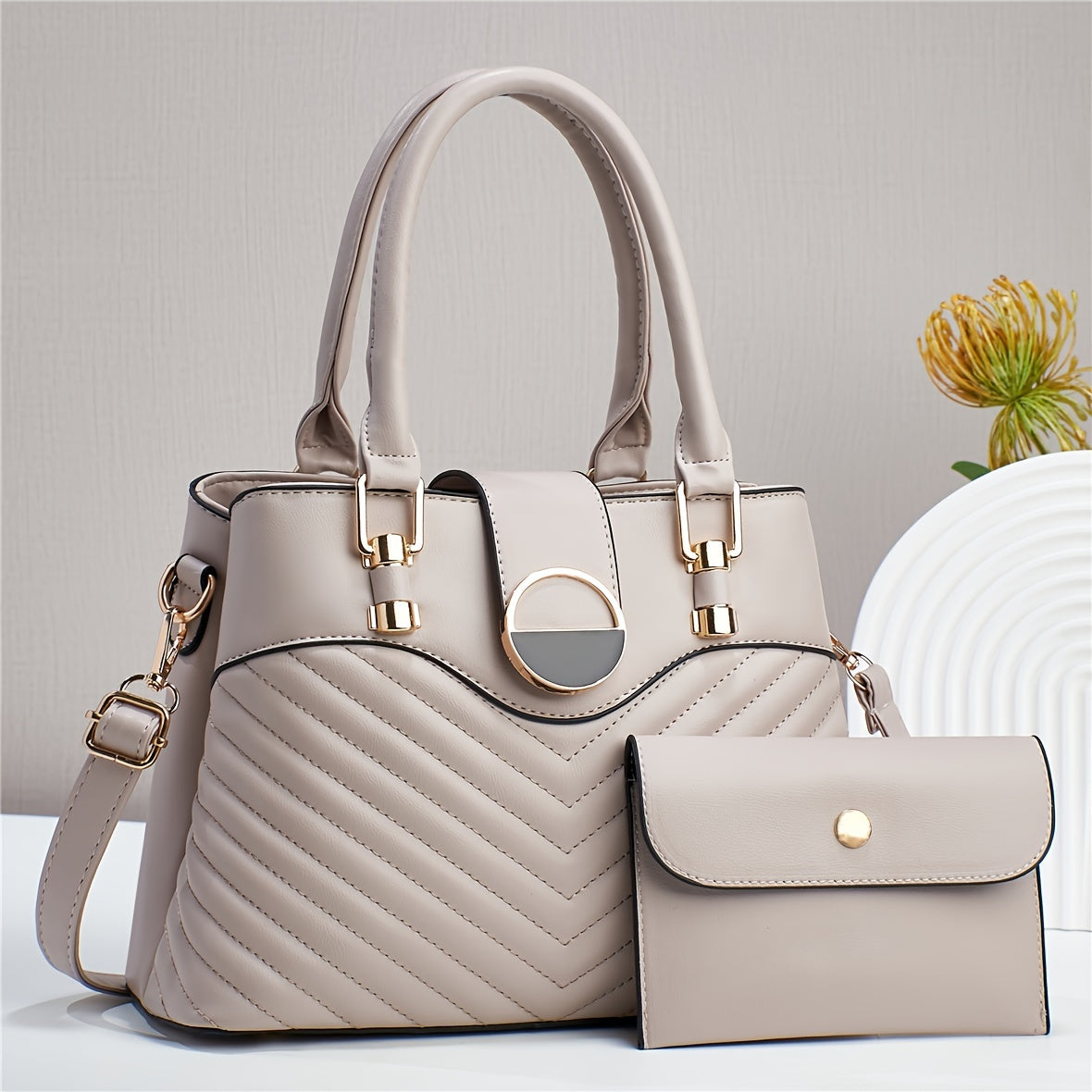 Elegant Large Capacity Black PU Tote Bag with Adjustable Strap
