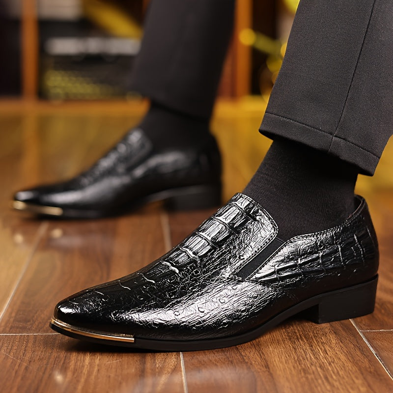 Men's Crocodile-Embossed Slip-On Brogue Business Casual Shoes