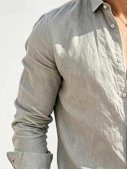 Men's Lightweight Long-Sleeve Casual Cotton Blend Shirt