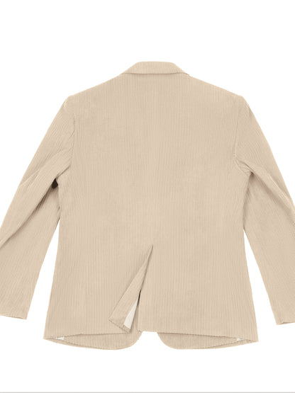 Men'S Navy Corduroy Blazer & Pants - Classic Notch Lapel, Casual Two-Piece Suit with Long Sleeves, Polyester Fabric, All-Season Wear, Casual Attire|Casual Style|Polyester Suit