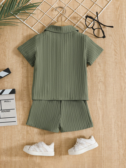Baby Boy Summer Shirt & Shorts Set, Casual Woven Polyester