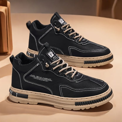 Men's Trendy Mid Top Skate Shoes, Durable Comfy Walking Shoes For Outdoor All Seasons - Traveling Hiking Activities