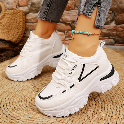 1 Pair Women'S Fashion Sneakers - Lightweight All-Season Casual Sports Shoes with Man-Made Upper, Fabric Inner, Faux Leather Sole, and Random Printing Design