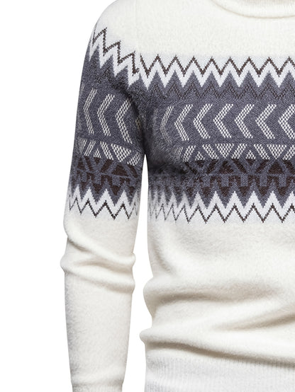 SENMEIGUO տղամարդու ամենօրյա, կլոր վզնոցով տրիկոտաժե սվիտեր՝ հարմարավետ, երկար թևքերով, գծավոր նախշերով, բարձր ձգվող ակրիլային խառնուրդով՝ աշուն/ձմեռ