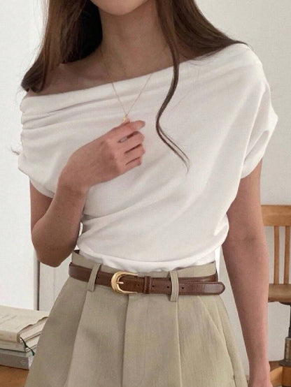 Women's Asymmetrical Neck Batwing Sleeve Casual Tee