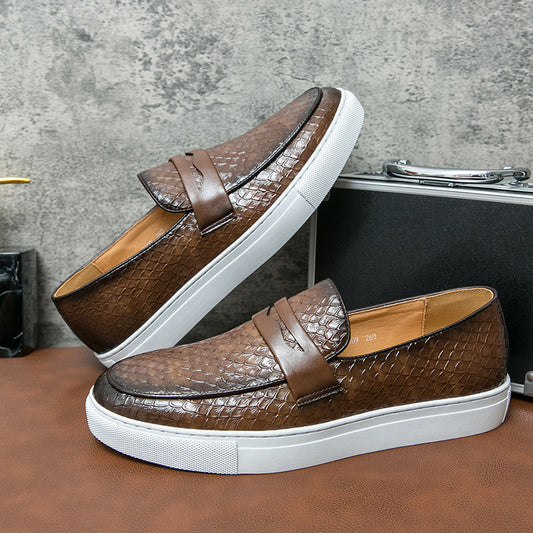 Men's Classic Low-Cut PU Office Loafers Slip-On Shoes - ayq
