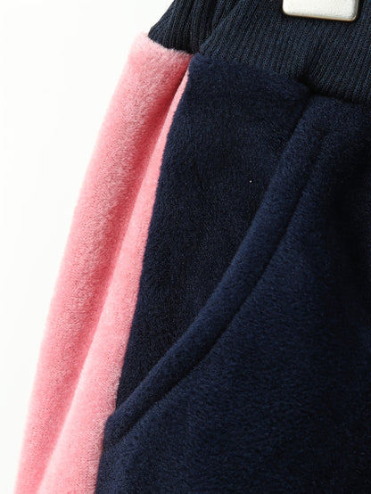 Girls' Thickened Fleece-Lined Hooded Zip-Up Jacket & Jogger Pants Set - Cozy Two-Piece Outfit with "NUS" Letter Print, Long Sleeves, and Drawstring Waist, for Outdoor, And Casual Wear, Winter Clothing, Playful Design, Soft Fa