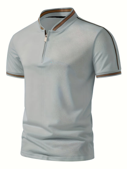 [T-Shirt] Men's Summer Casual Short Sleeve T-Shirt - Breathable Mesh Crew Neck Henley Style Zip Placket, Breathable Fabric, Dry Cleanable Regular Fit Outdoor & Casual Attire, Loose Style, Zip Front Design, Easy Care, Zip Shir - ayq