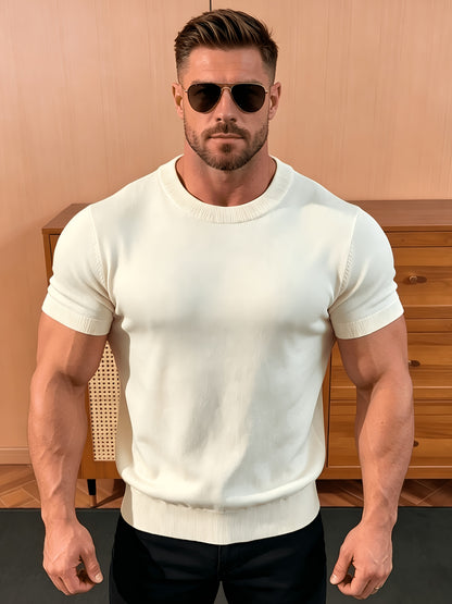 Men's Summer Casual Knit T-Shirt, Soft Breathable Crew Neck