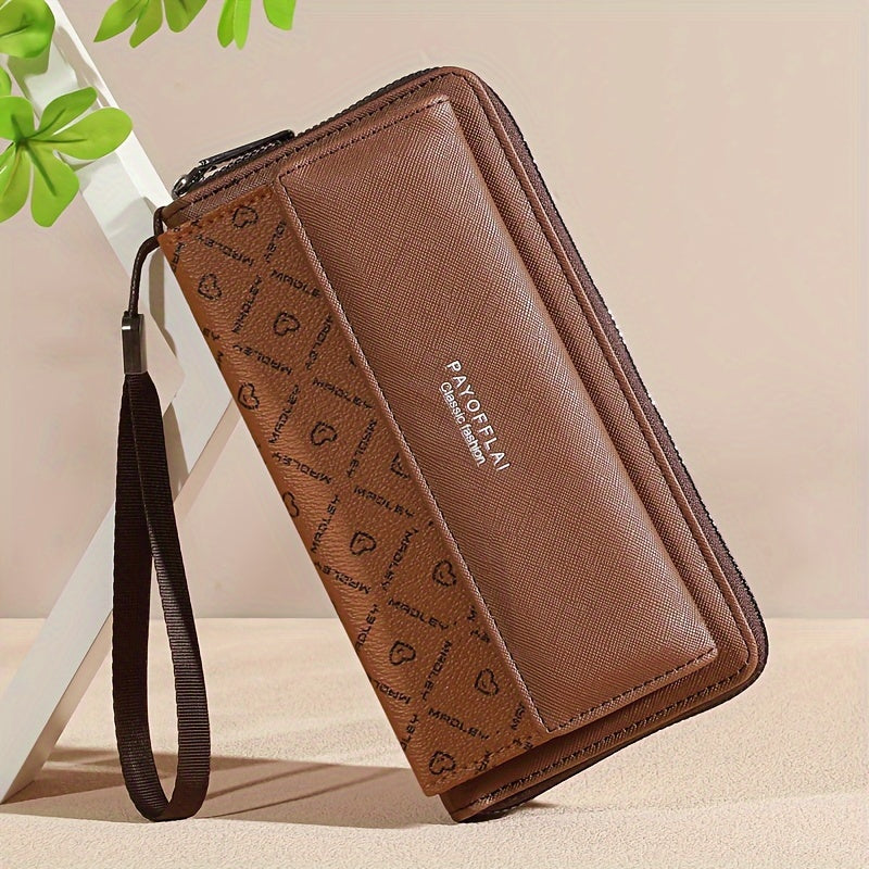 Classic PU Women'S Wallet, Long, Color-Block, Double-Layer Design, Zipper Closure, Zip Pocket, Photo Separation Layer, Nylon Lining, Continental Form Factor, with Positioning Printing for Women