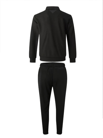 Men's Casual 3-Piece Knit Set with Zipper Jacket & Drawstring Pants