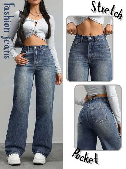 Women’s Slim Fit Washed Blue Straight Leg Denim Jeans
