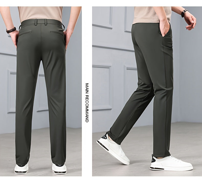 Men's Slim-Fit Stretch Casual Pants with Multiple Pockets - Waterproof, UV Protection, Light Gray, Straight Leg, Nylon Blend for Spring/Fall, Button Closure, Comfortable & Stylish Design, Everyday Comfort Pants | Modern Casua