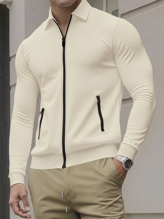 Men'S Lightweight Waffle-Knit Zip-Up Jacket - Casual Long Sleeve with Pockets, Loose Fit for Spring & Fall, Gray, Perfect for Outdoor Activities, Running, and Evening Outings, Spring Fall Clothing | Waffle Texture | Durable C