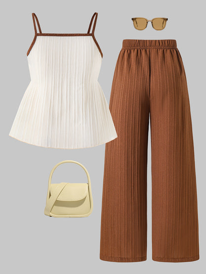 Girls' Casual Bow Tie Camisole & Solid Pants Set for Spring-Summer