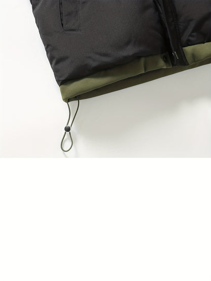 Men's Autumn and Winter Casual Fashion Faux Two-Piece Outerwear, Trendy Thickened Warm Comfortable Hooded Jacket