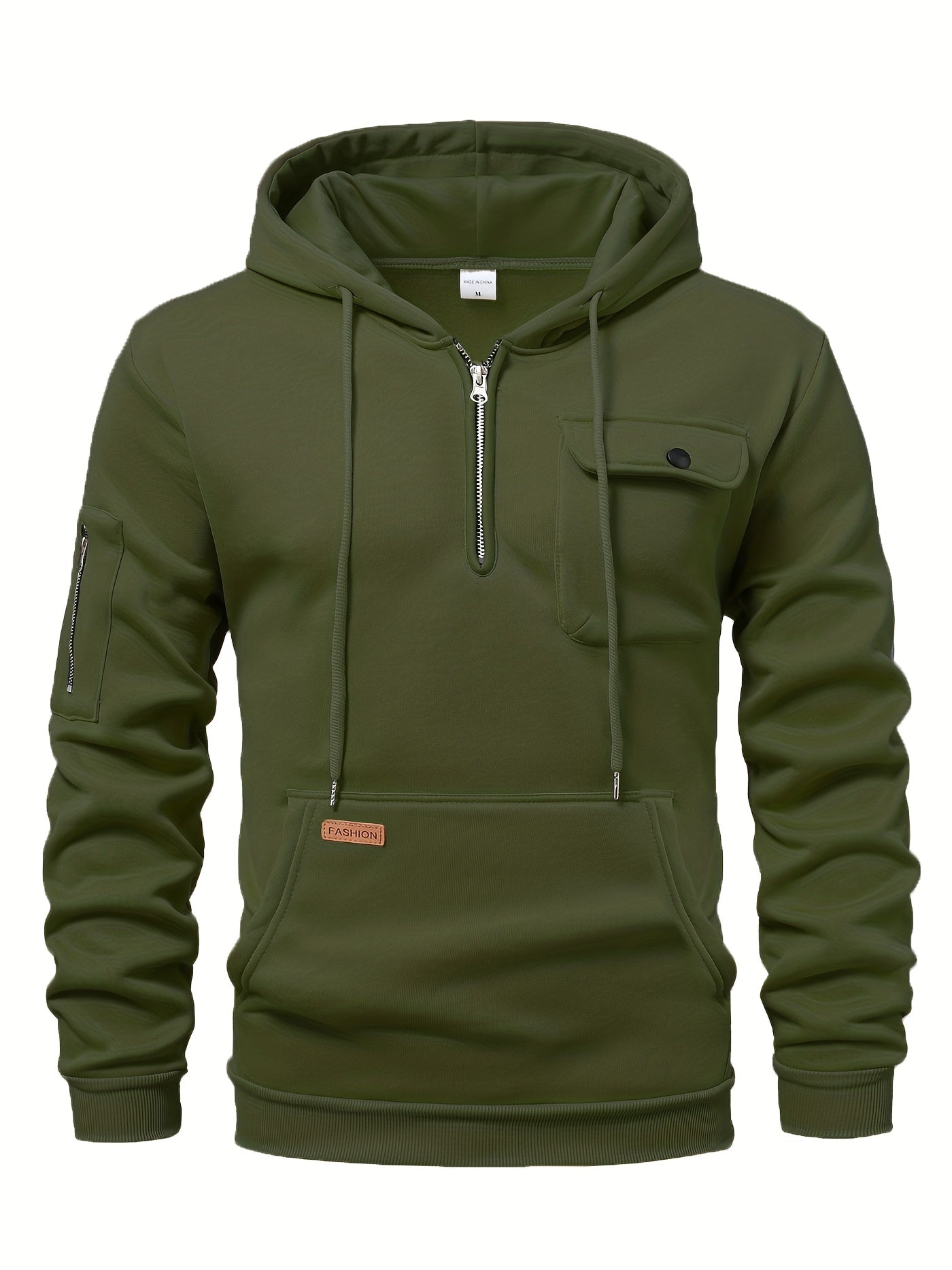 Men'S Minimalist Red & Christmas Tree Print Hooded Sweatshirt - Long Sleeve Casual Pullover with Piping, Regular Fit Winter Warmth for Holiday Parties, Outdoor Activities & Casual Attire, Christmas Sweatshirt, Seasonal Fashio