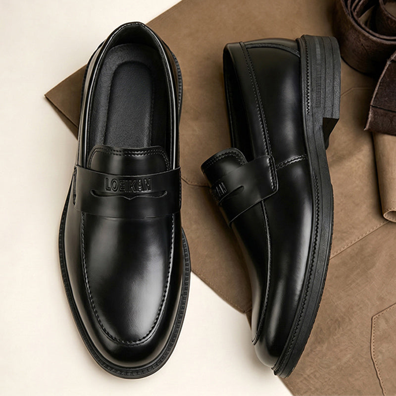 Men's Black Round Toe Loafers - Breathable Soft Sole, All-Season