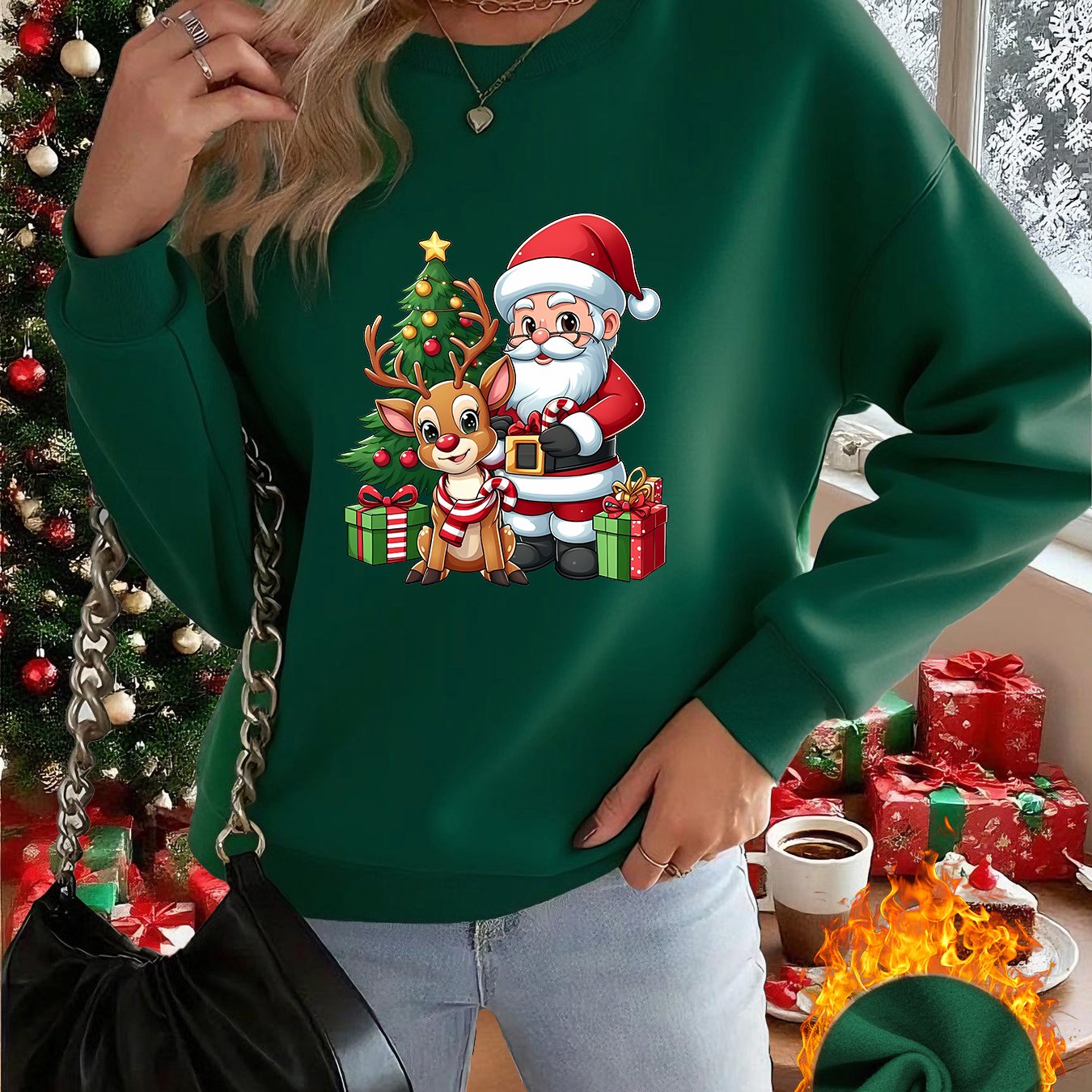 1pc Women's & Unisex Christmas Santa Reindeer Elf Print Sweater - Red Pullover Sweatshirt with Round Neck, Soft Warm Winter Sweating Jacket for Holiday Parties, Family Matching Outfits, Gift (Machine Washable) - Y2K Style All