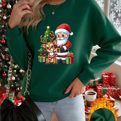 1pc Women's & Unisex Christmas Santa Reindeer Elf Print Sweater - Red Pullover Sweatshirt with Round Neck, Soft Warm Winter Sweating Jacket for Holiday Parties, Family Matching Outfits, Gift (Machine Washable) - Y2K Style All