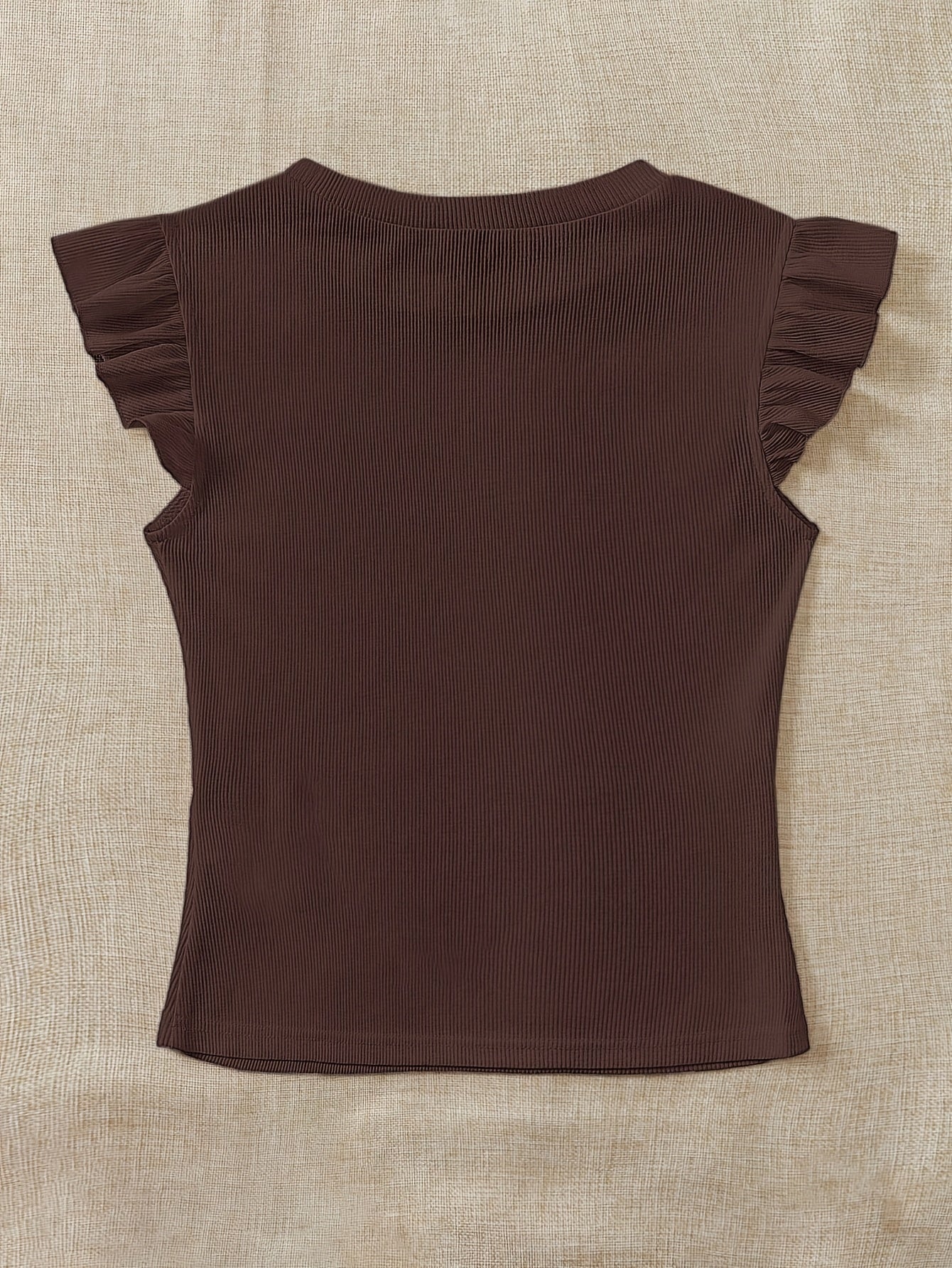 Slim Fit Ribbed Ruffle Sleeve T-Shirt for Women, Summer Chic - ayq