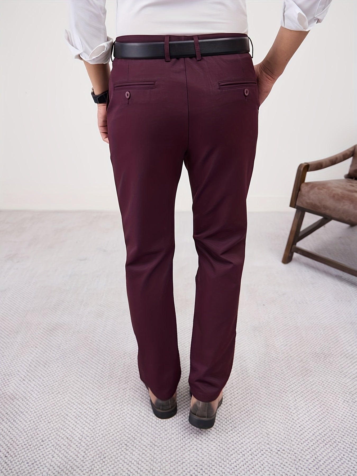 Men'S Casual Solid Color Regular Length Slight Stretch Woven Fabric Pants for Adult