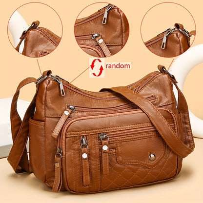 Large Capacity Nylon Shoulder Bag with Adjustable Strap, Anti-Theft Zip Closure - Available in Light Brown, Light Gray, Red, Black