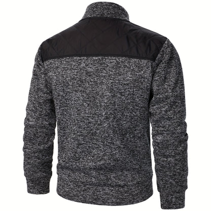 Men's Blocking Quilted Jacket For Spring And Autumn, Casual Stylish Outdoor Stand Collar Coat As Gift