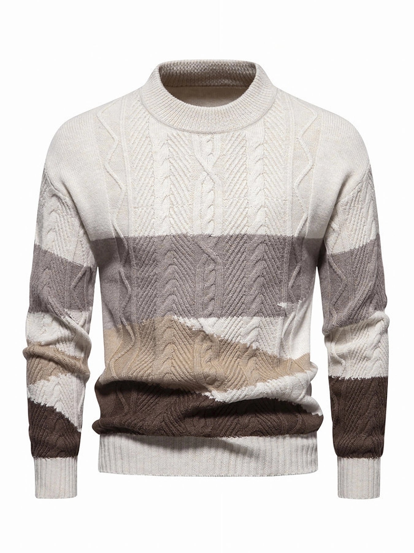 Տղամարդու ձմեռային տաք, հաստ տրիկոտաժե սվիտեր՝ գունավոր բլոկներով կլոր վզնոցով և թևքով, առօրյա և հարմար երեկոյան ժամադրությունների համար, լվացքի մեքենայով լվացվող սվիտերներ եղանակի համար