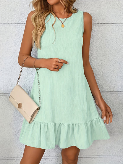 Women’s Summer A-Line Solid Color Crew Neck Dress
