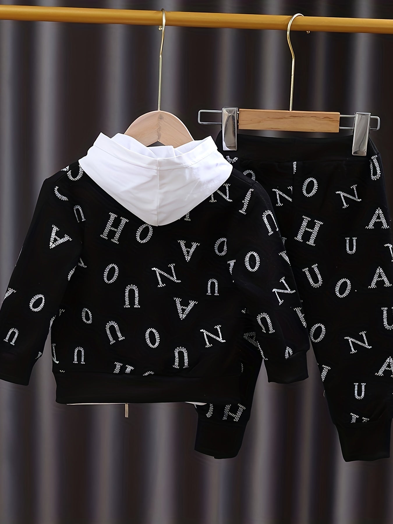 BabiColor Boys' 3pcs Cotton Blend Outfit Set - Letter Print Hoodie, Zip-Up-up բաճկոն և տաբատ գարնան/աշունի համար, կատարյալ դրսի համար