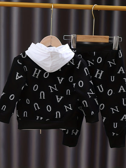 BabiColor Boys' 3pcs Cotton Blend Outfit Set - Letter Print Hoodie, Zip-Up-up բաճկոն և տաբատ գարնան/աշունի համար, կատարյալ դրսի համար