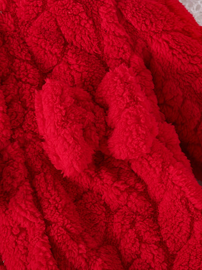 Baby Girls' Winter Snowsuit - Soft Flannel Full-Zip Hooded Romper with Plush Fleece Lining, Cozy Long-Sleeve Outfit with Snap Closure & Fleece Trim, Machine Washable Red Snowsuit for & (Winter Clothes) - Adorable 3D Bow & Fle