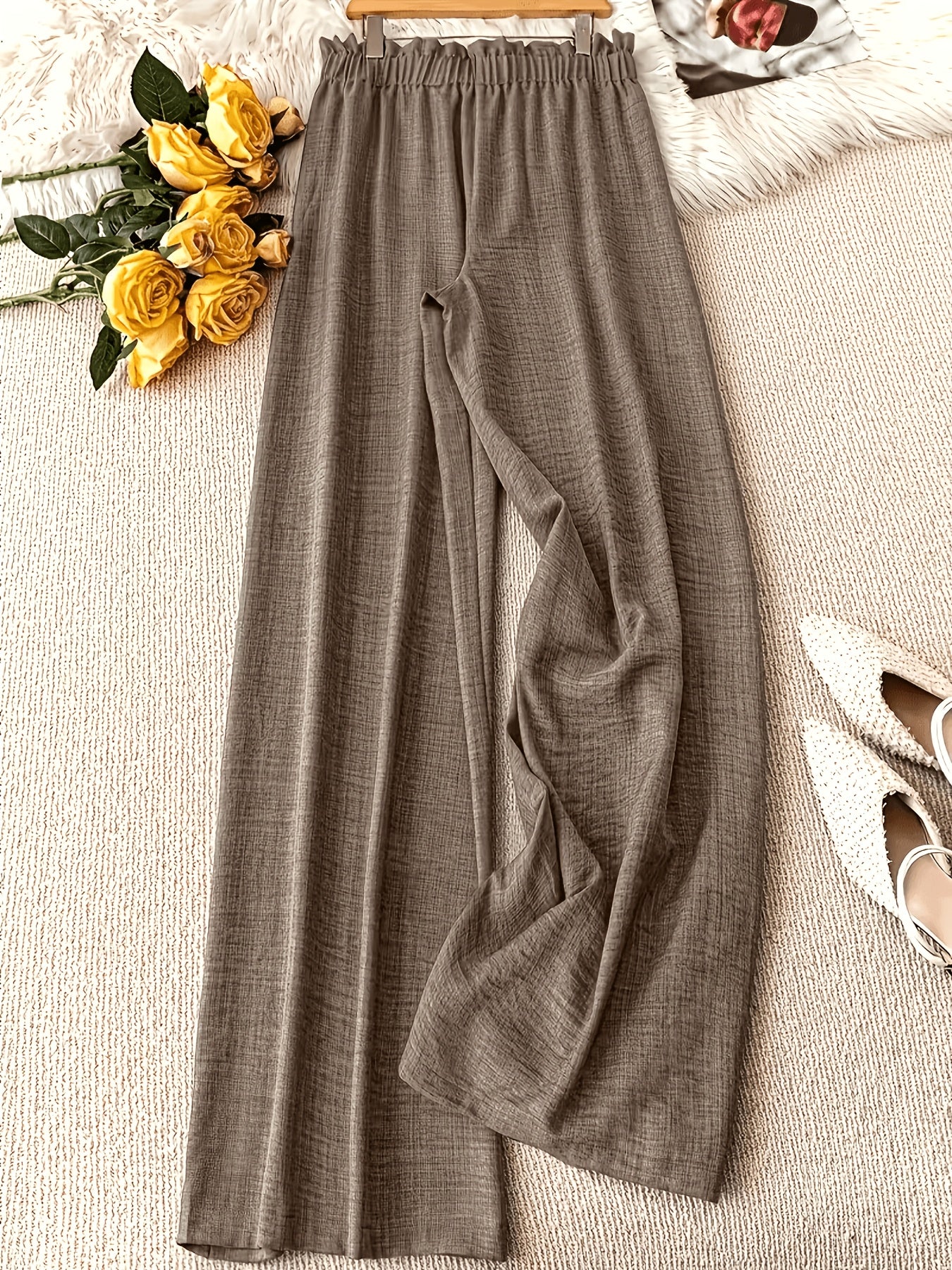 Women's Straight-Leg Casual Pants with Stretch Waist for Spring-Summer