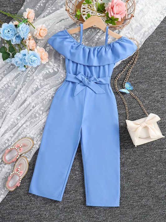 Girls Ruffle Cami Romper Belt Off Shoulder Նրբագեղ ամառային գարուն աշուն մանկական հագուստ