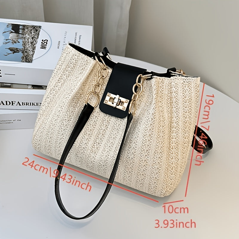 Large Capacity Women's Woven Shoulder Tote Bag for Beach